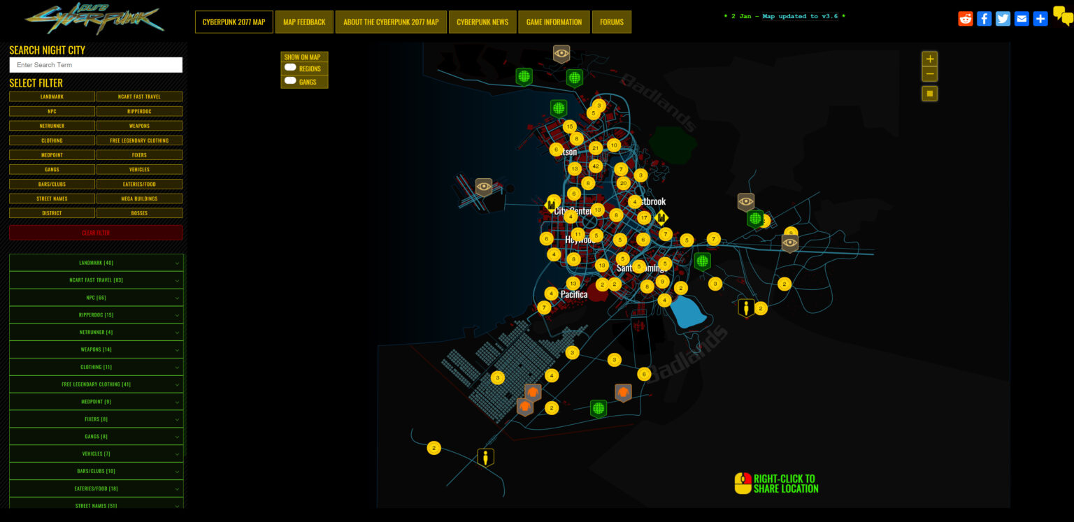 Interactive Cyberpunk 2077 Map Update V3 6 Pure Cyberpunk   Interactive Map 1536x747 